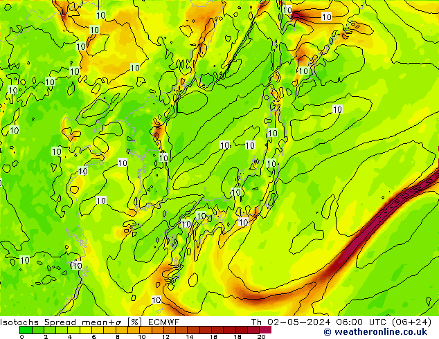 Isotachs Spread ECMWF Th 02.05.2024 06 UTC