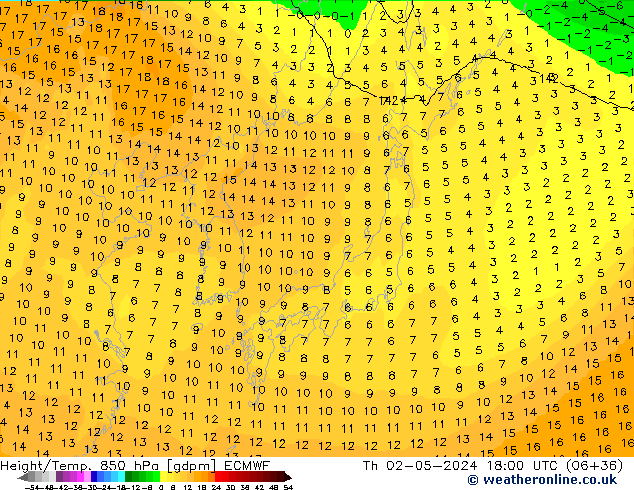 Height/Temp. 850 hPa ECMWF Th 02.05.2024 18 UTC