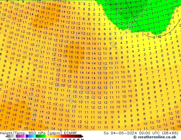 Height/Temp. 850 гПа ECMWF сб 04.05.2024 00 UTC