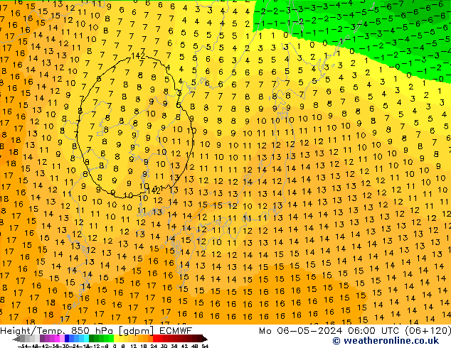 Height/Temp. 850 hPa ECMWF  06.05.2024 06 UTC