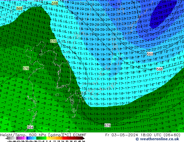 Height/Temp. 500 hPa ECMWF Fr 03.05.2024 18 UTC