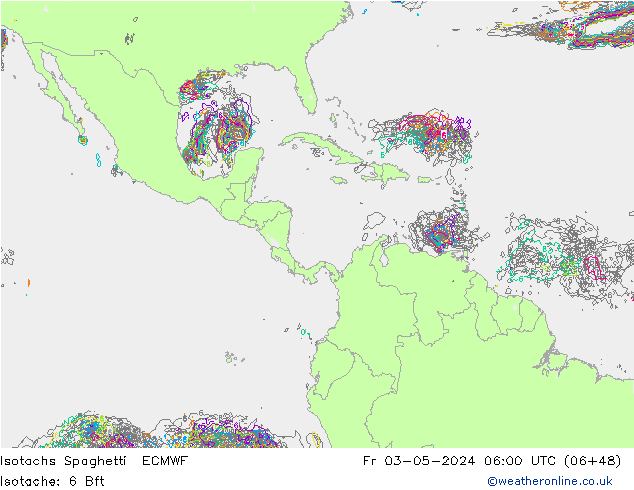 Isotachs Spaghetti ECMWF Sex 03.05.2024 06 UTC