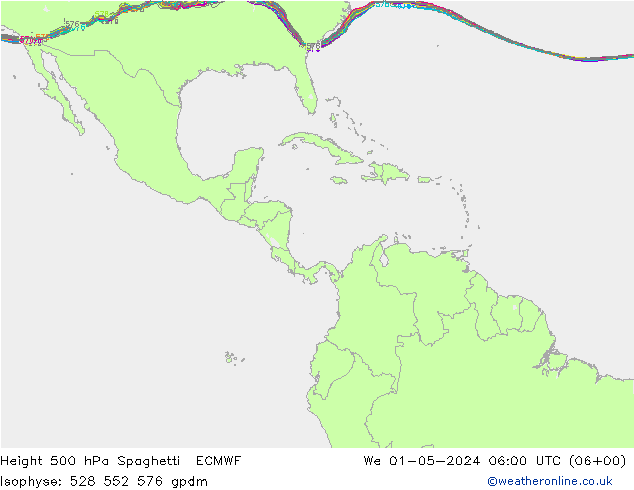 Height 500 hPa Spaghetti ECMWF  01.05.2024 06 UTC