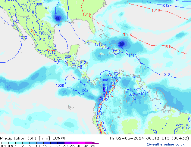 Totale neerslag (6h) ECMWF do 02.05.2024 12 UTC