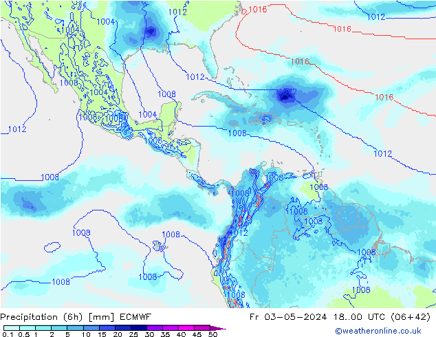 Precipitation (6h) ECMWF Pá 03.05.2024 00 UTC