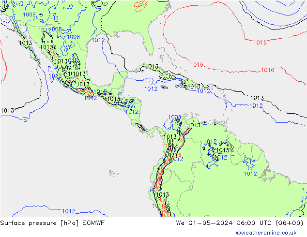 Luchtdruk (Grond) ECMWF wo 01.05.2024 06 UTC