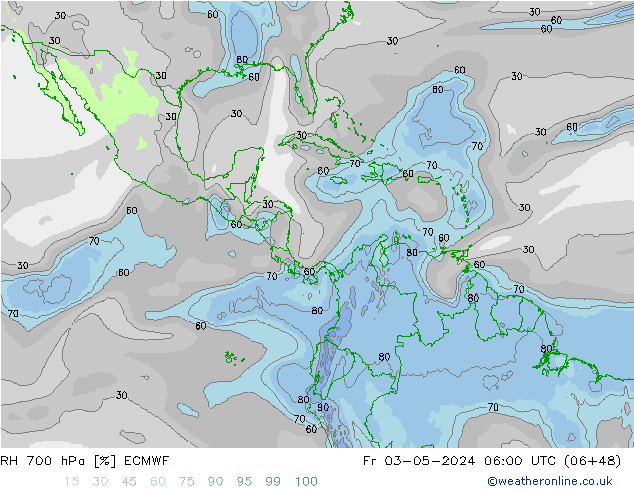 RH 700 hPa ECMWF Sex 03.05.2024 06 UTC