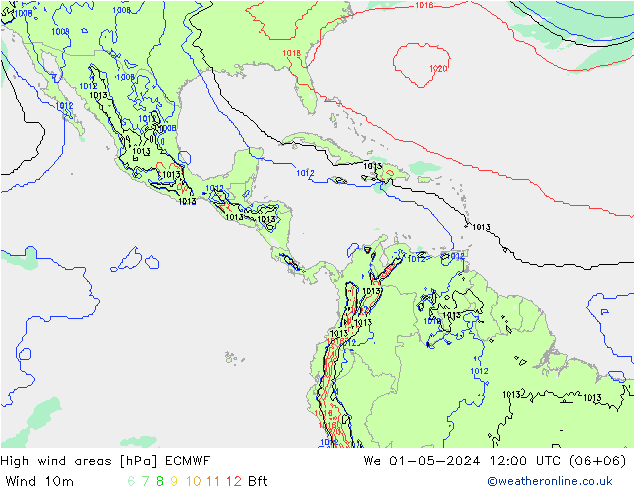 yüksek rüzgarlı alanlar ECMWF Çar 01.05.2024 12 UTC