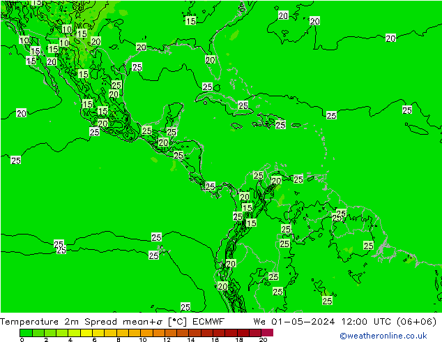 Sıcaklık Haritası 2m Spread ECMWF Çar 01.05.2024 12 UTC