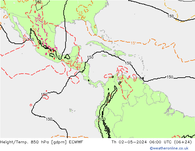 Height/Temp. 850 hPa ECMWF Qui 02.05.2024 06 UTC