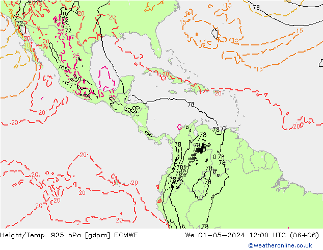 Yükseklik/Sıc. 925 hPa ECMWF Çar 01.05.2024 12 UTC