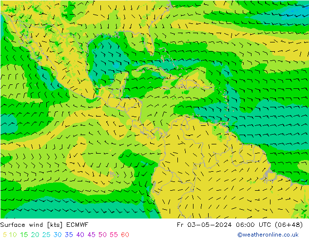 Vento 10 m ECMWF Sex 03.05.2024 06 UTC