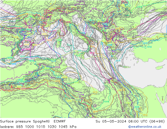 Presión superficial Spaghetti ECMWF dom 05.05.2024 06 UTC