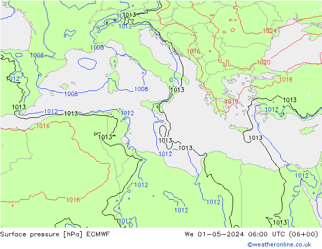 Surface pressure ECMWF We 01.05.2024 06 UTC