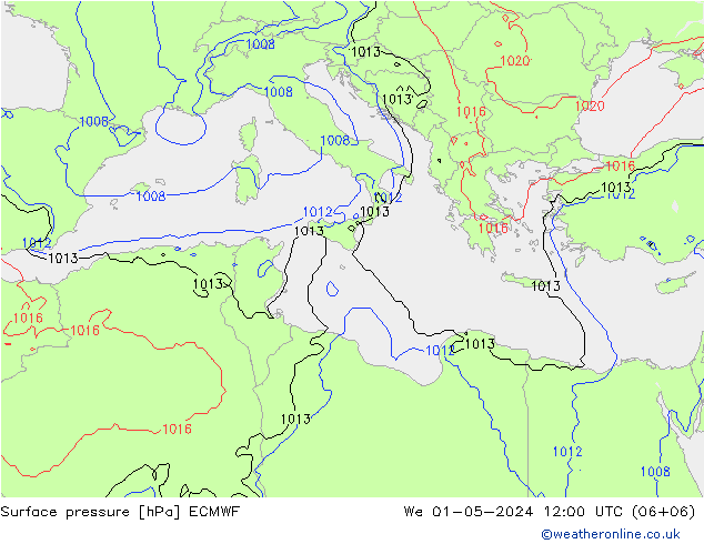 Pressione al suolo ECMWF mer 01.05.2024 12 UTC