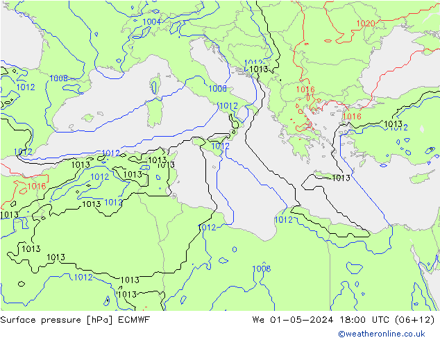 Surface pressure ECMWF We 01.05.2024 18 UTC