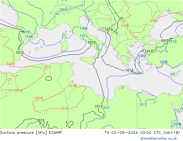 Presión superficial ECMWF jue 02.05.2024 00 UTC