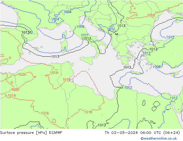 Surface pressure ECMWF Th 02.05.2024 06 UTC