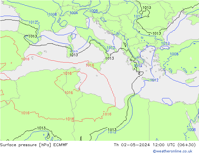 pressão do solo ECMWF Qui 02.05.2024 12 UTC