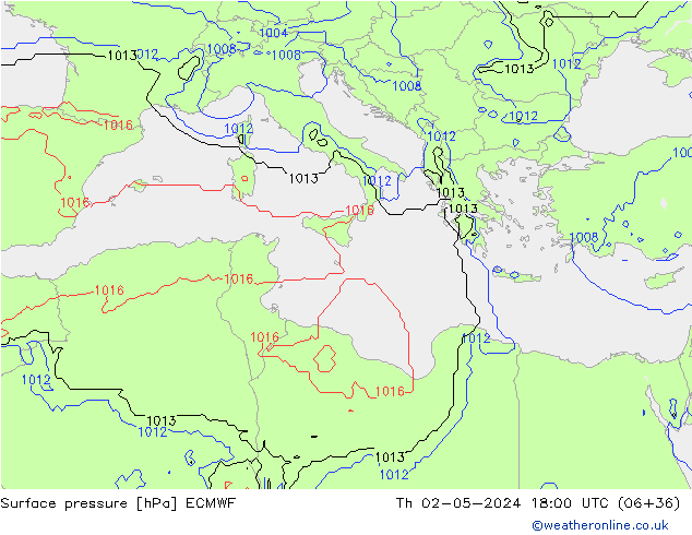 pressão do solo ECMWF Qui 02.05.2024 18 UTC