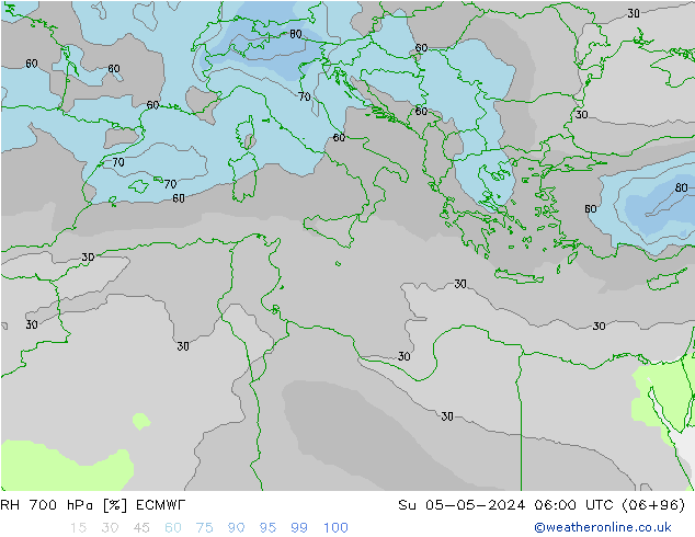 RH 700 hPa ECMWF dom 05.05.2024 06 UTC