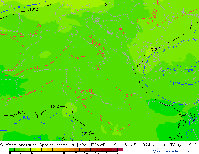 Presión superficial Spread ECMWF dom 05.05.2024 06 UTC