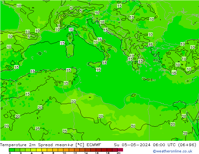 Temperatura 2m Spread ECMWF dom 05.05.2024 06 UTC