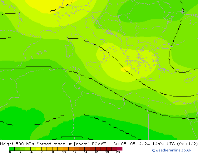 Hoogte 500 hPa Spread ECMWF zo 05.05.2024 12 UTC