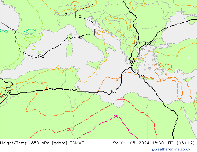 Height/Temp. 850 hPa ECMWF We 01.05.2024 18 UTC