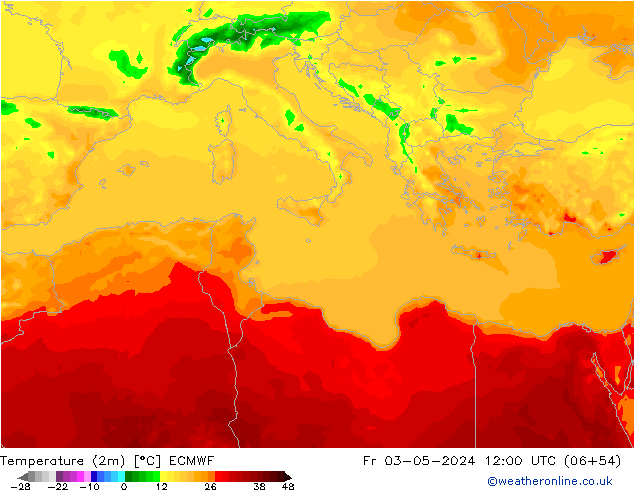 Sıcaklık Haritası (2m) ECMWF Cu 03.05.2024 12 UTC