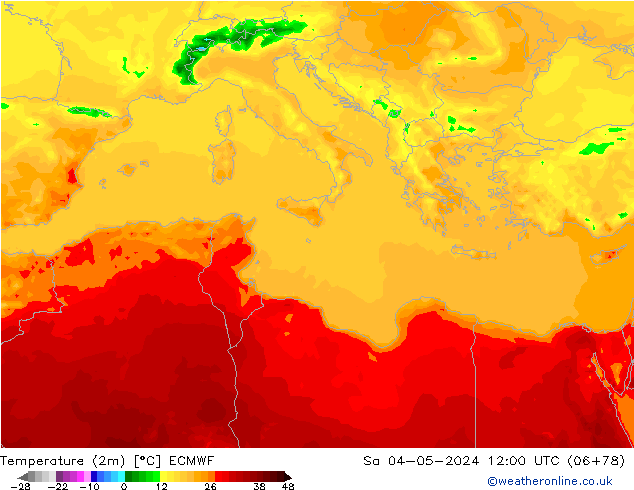 Temperature (2m) ECMWF Sa 04.05.2024 12 UTC