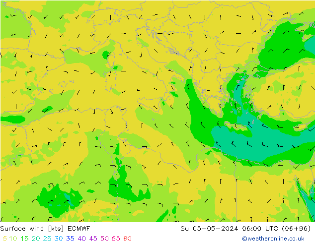 wiatr 10 m ECMWF nie. 05.05.2024 06 UTC