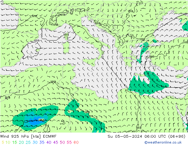 Viento 925 hPa ECMWF dom 05.05.2024 06 UTC