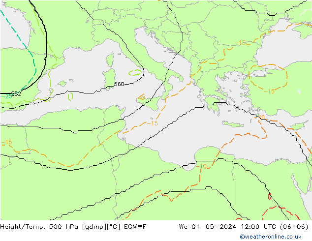 Height/Temp. 500 hPa ECMWF Mi 01.05.2024 12 UTC