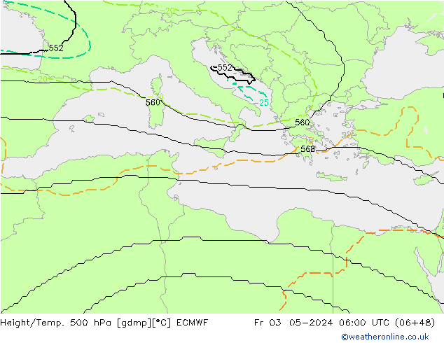 Height/Temp. 500 hPa ECMWF Fr 03.05.2024 06 UTC