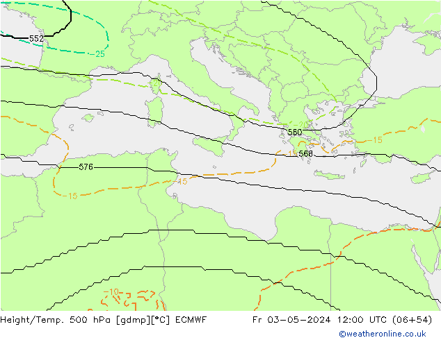 Height/Temp. 500 hPa ECMWF Fr 03.05.2024 12 UTC