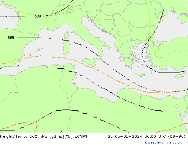 Geop./Temp. 500 hPa ECMWF dom 05.05.2024 06 UTC