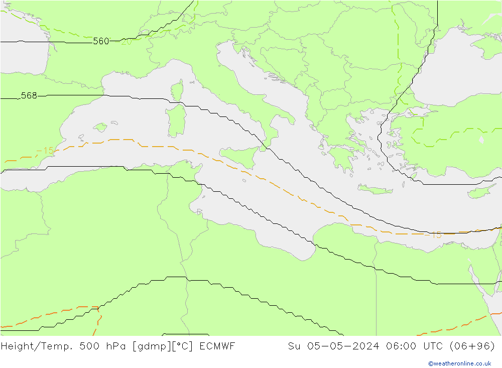 Geop./Temp. 500 hPa ECMWF dom 05.05.2024 06 UTC