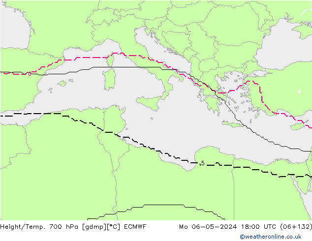 Height/Temp. 700 hPa ECMWF lun 06.05.2024 18 UTC