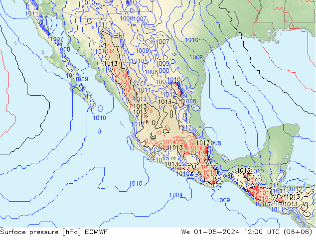 Presión superficial ECMWF mié 01.05.2024 12 UTC