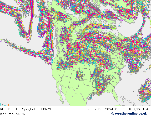 RH 700 hPa Spaghetti ECMWF Fr 03.05.2024 06 UTC