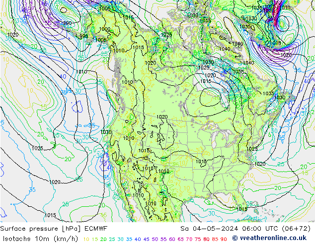 Isotachs (kph) ECMWF Sa 04.05.2024 06 UTC