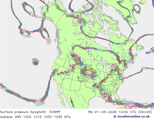 Pressione al suolo Spaghetti ECMWF mer 01.05.2024 12 UTC