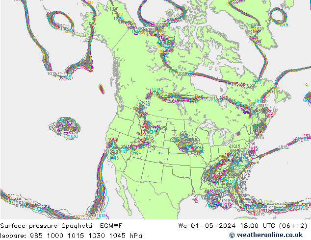 Bodendruck Spaghetti ECMWF Mi 01.05.2024 18 UTC