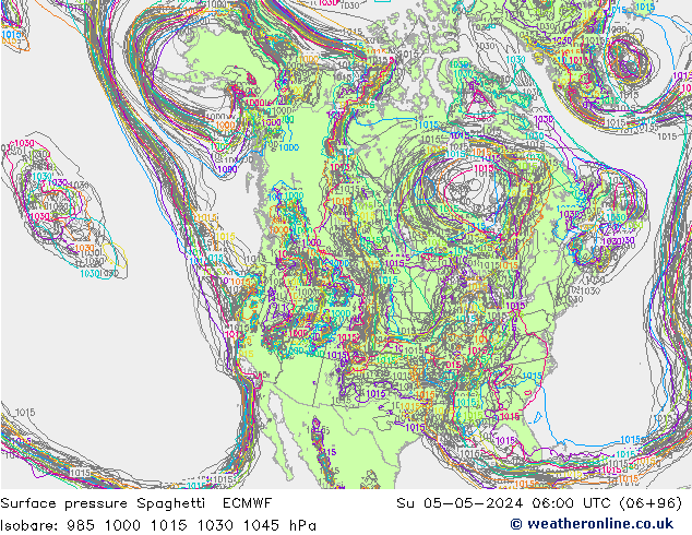 Atmosférický tlak Spaghetti ECMWF Ne 05.05.2024 06 UTC