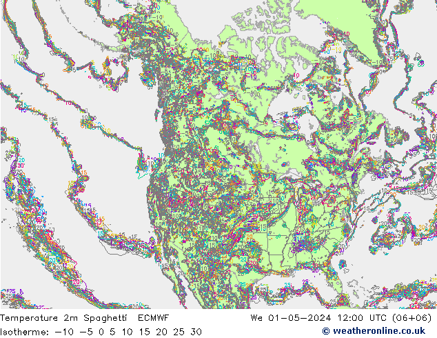 Temperature 2m Spaghetti ECMWF We 01.05.2024 12 UTC