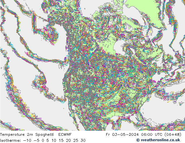 Temperature 2m Spaghetti ECMWF Fr 03.05.2024 06 UTC