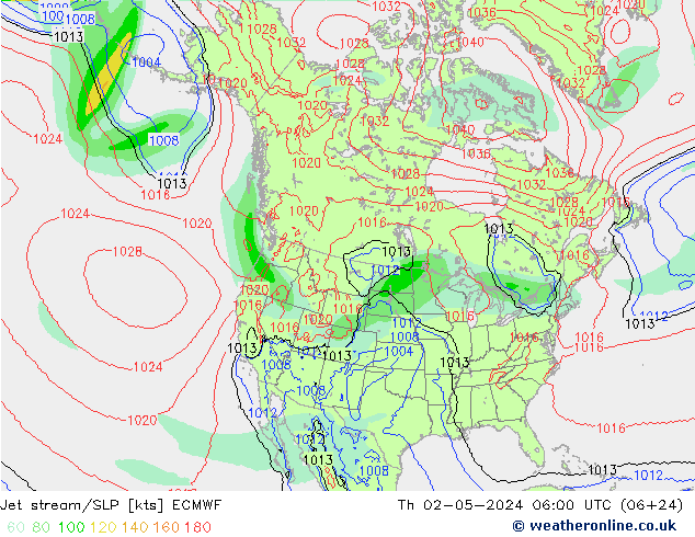 Jet stream/SLP ECMWF Th 02.05.2024 06 UTC