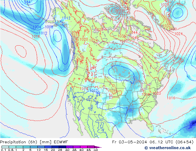 Totale neerslag (6h) ECMWF vr 03.05.2024 12 UTC