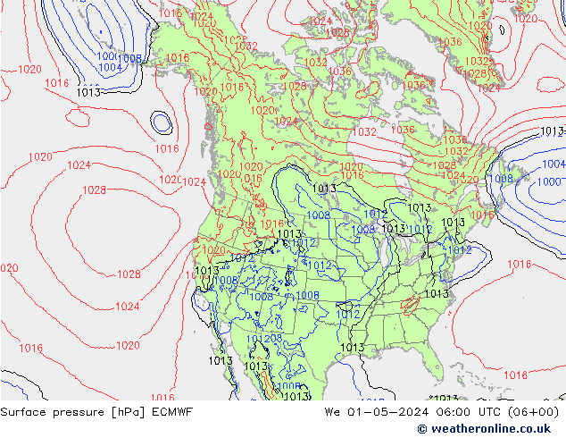 pressão do solo ECMWF Qua 01.05.2024 06 UTC